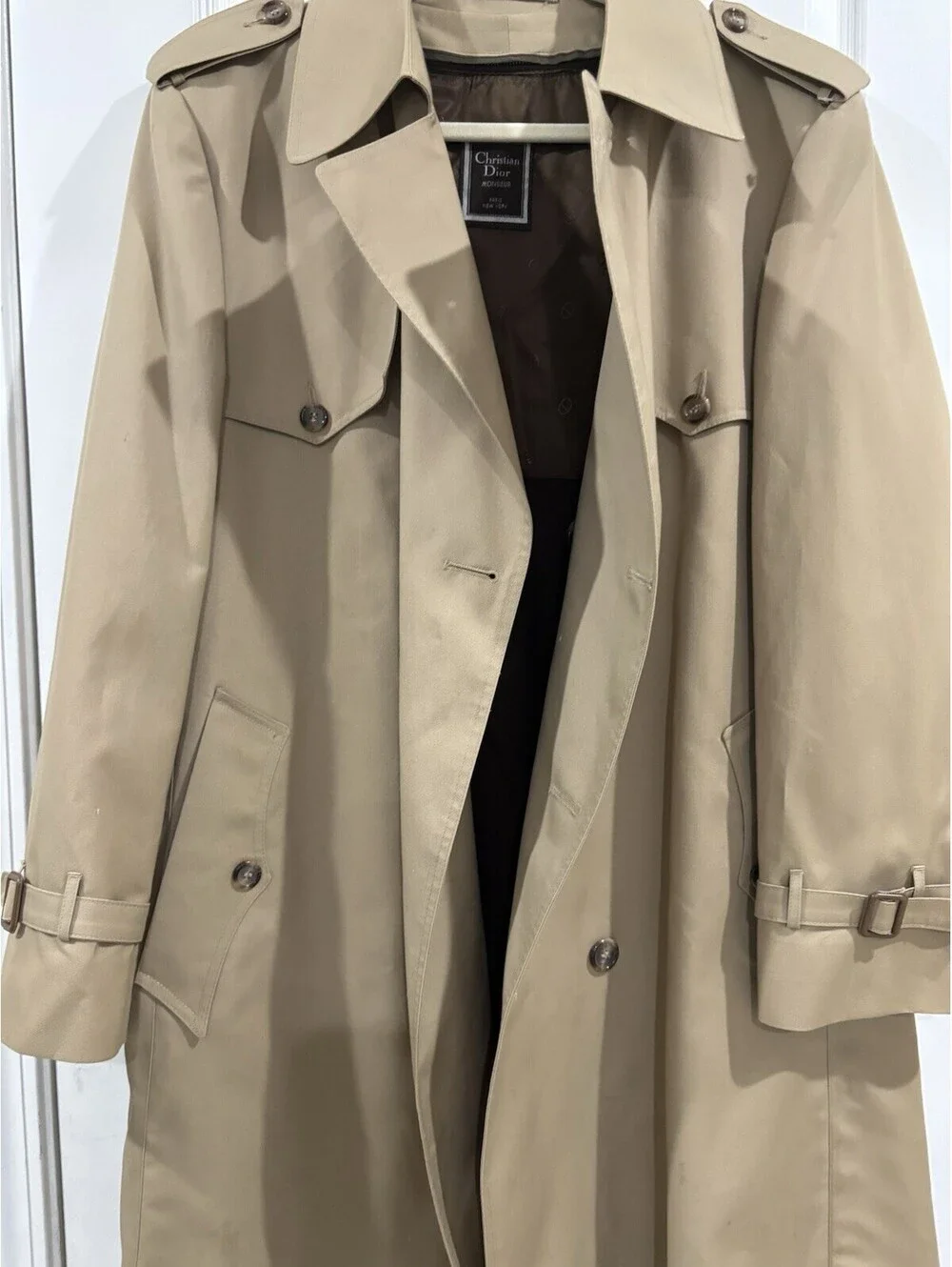 Christian Dior Paris Trench Coat Monsieur Mens 44R Tan, Wool Liner,  L 43” Clean